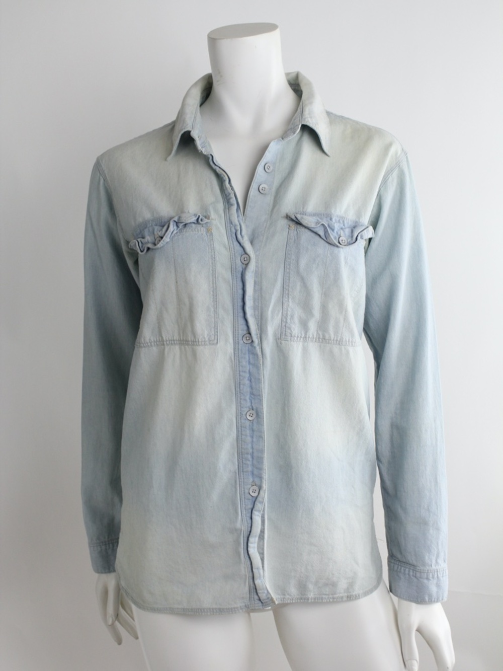 Madewell 100% Cotton Light Chambray Denim Faded Button Down Shirt Soft Blue